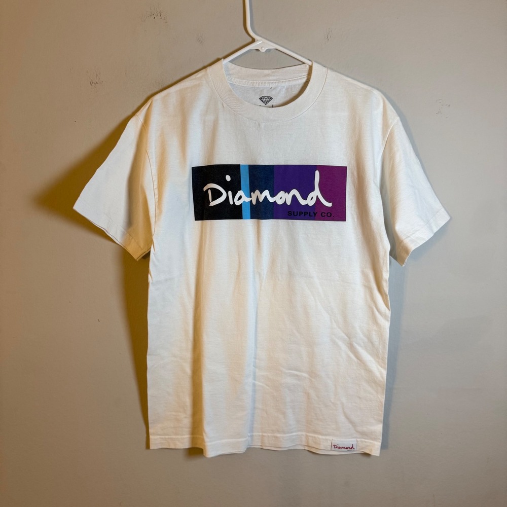 Diamond Supply Co Mens White Graphic Logo T-Shirt Size M Made in USA Streetwear